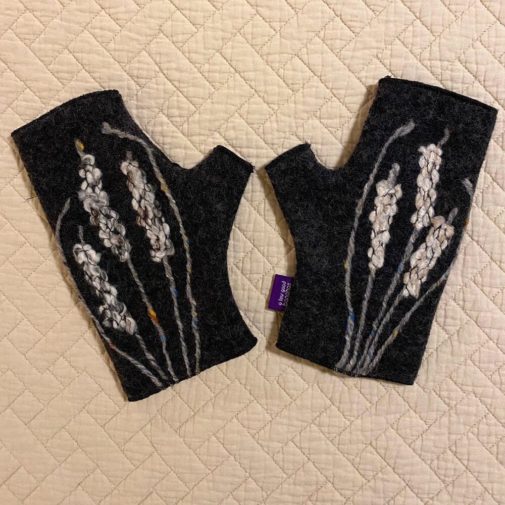 Fingerless Gloves, Dark Gray, Wool Felt, Small